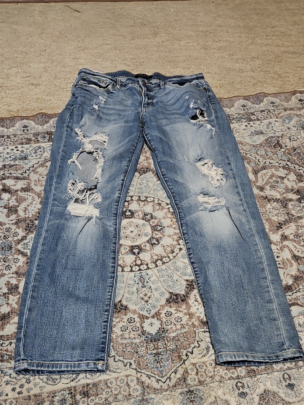 Judy Blue Medium Blue Distressed Boyfriend Jeans